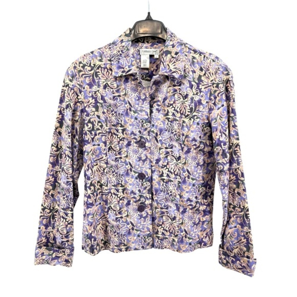 Coldwater Creek Womens Small Pre-Owned Floral Paisley Linen Blend ButtonUp Shirt